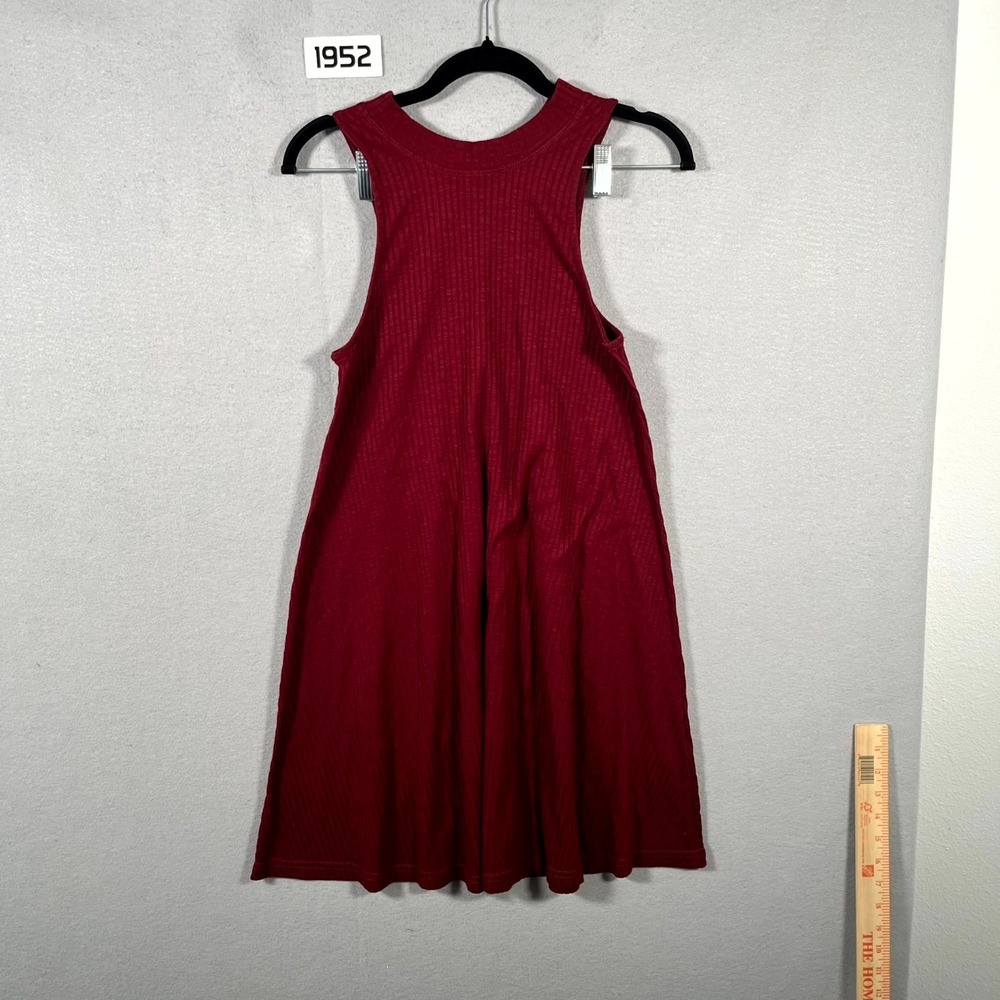 Hollister Mini Dress Womens L Burgundy‎ Ribbed Keyhole Back Mock Neck Sleeveless